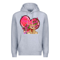 Heather Grey valentines heart with bear Premium Hoodie - NancyCooperArtShop
