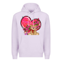 Lilac valentines heart with bear Premium Hoodie - NancyCooperArtShop