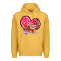 Mustard valentines heart with bear Premium Hoodie - NancyCooperArtShop