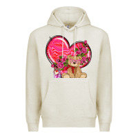 Oatmeal Heather valentines heart with bear Premium Hoodie - NancyCooperArtShop
