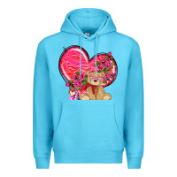 Ocean Blue valentines heart with bear Premium Hoodie - NancyCooperArtShop