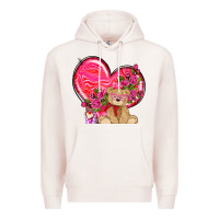 Pale Pink valentines heart with bear Premium Hoodie - NancyCooperArtShop