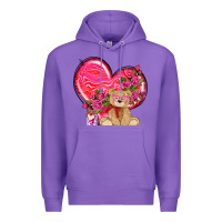 Purple valentines heart with bear Premium Hoodie - NancyCooperArtShop