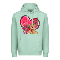 Seafoam valentines heart with bear Premium Hoodie - NancyCooperArtShop
