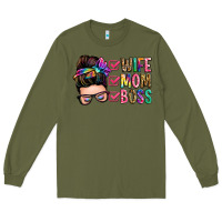 Army Green wife mom boss messy bun Long Sleeve Tee - Zillion Design Studio