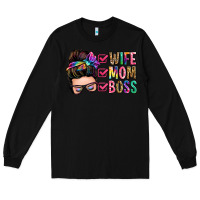 Black wife mom boss messy bun Long Sleeve Tee - Zillion Design Studio
