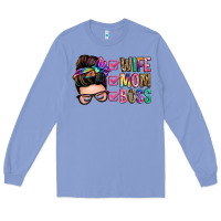 Colony Blue wife mom boss messy bun Long Sleeve Tee - Zillion Design Studio