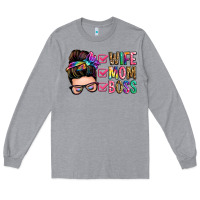 Heather Grey wife mom boss messy bun Long Sleeve Tee - Zillion Design Studio