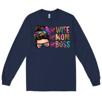 Navy wife mom boss messy bun Long Sleeve Tee - Zillion Design Studio