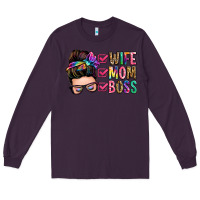 Plum wife mom boss messy bun Long Sleeve Tee - Zillion Design Studio