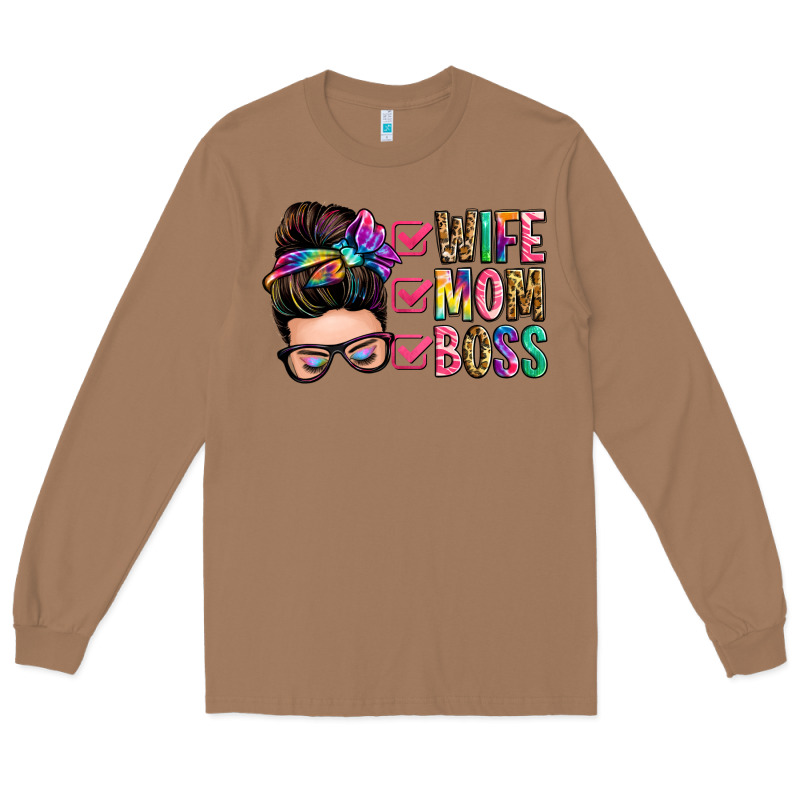 Wife Mom Boss Messy Bun Long Sleeve Tee by Zillion Design Studio | Teevron
