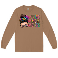 Toasted Coconut wife mom boss messy bun Long Sleeve Tee - Zillion Design Studio