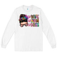 White wife mom boss messy bun Long Sleeve Tee - Zillion Design Studio
