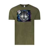 Vintage Olive Wolf And Full Moon Vintage Tee - RanaPortraitStore
