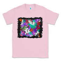 Bubblegum Pink halloween ghost and turquoise glitter background Classic Tee - BundleAndBundleShop