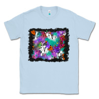 Dusty Blue halloween ghost and turquoise glitter background Classic Tee - BundleAndBundleShop