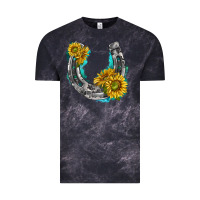 Cloud Black horseshoe cowhide and sunflowers Vintage Tee - texasbilliewilder