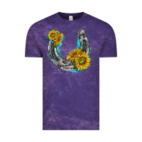Cloud Purple horseshoe cowhide and sunflowers Vintage Tee - texasbilliewilder