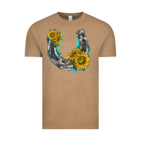Vintage Coffee horseshoe cowhide and sunflowers Vintage Tee - texasbilliewilder