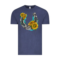 Vintage Denim horseshoe cowhide and sunflowers Vintage Tee - texasbilliewilder