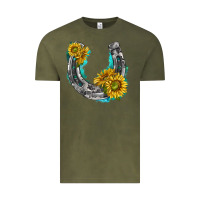 Vintage Olive horseshoe cowhide and sunflowers Vintage Tee - texasbilliewilder