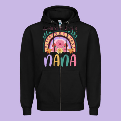 Happiness Is Being A Nana Zipper Hoodie Designed By Jahusdesignshop