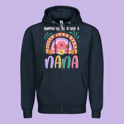 Happiness Is Being A Nana Zipper Hoodie Designed By Jahusdesignshop