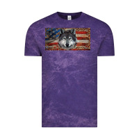 Cloud Purple Wolf with american flag and leopard Vintage Tee - RanaPortraitStore