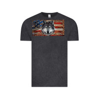 Vintage Black Wolf with american flag and leopard Vintage Tee - RanaPortraitStore