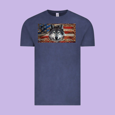 Vintage Tee Wolf with american flag and leopard