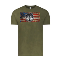 Vintage Olive Wolf with american flag and leopard Vintage Tee - RanaPortraitStore