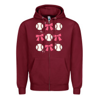 Burgundy baseball coquette bow Zipper Hoodie - JahusDesignShop