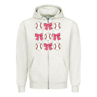 Oatmeal Heather baseball coquette bow Zipper Hoodie - JahusDesignShop