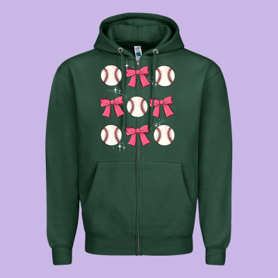 Baseball Coquette Bow Zipper Hoodie Designed By Jahusdesignshop