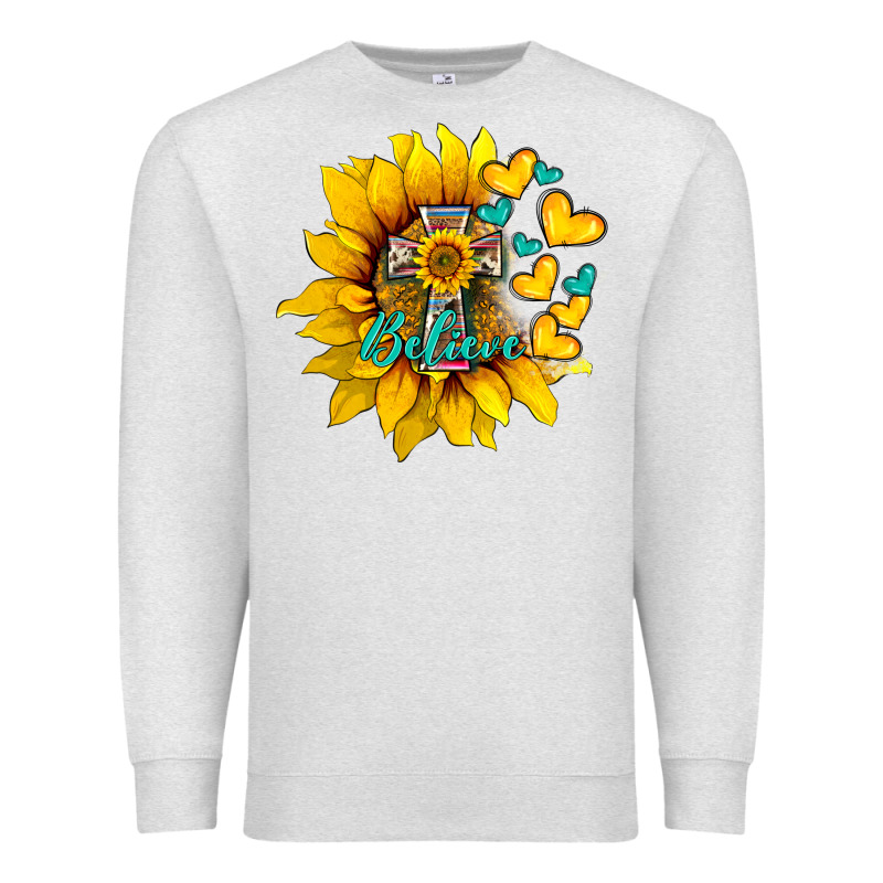 Western Sunflower  Cross Believe Premium Sweatshirt by BarkalooDesign | Teevron
