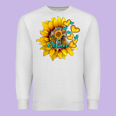 Western Sunflower  Cross Believe Premium Sweatshirt Designed By Barkaloodesign