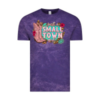 Cloud Purple just a small town girl cowgirl boots Vintage Tee - texasbilliewilder