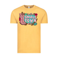 Vintage Mustard just a small town girl cowgirl boots Vintage Tee - texasbilliewilder