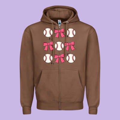 Baseball Coquette Bow Zipper Hoodie Designed By Jahusdesignshop
