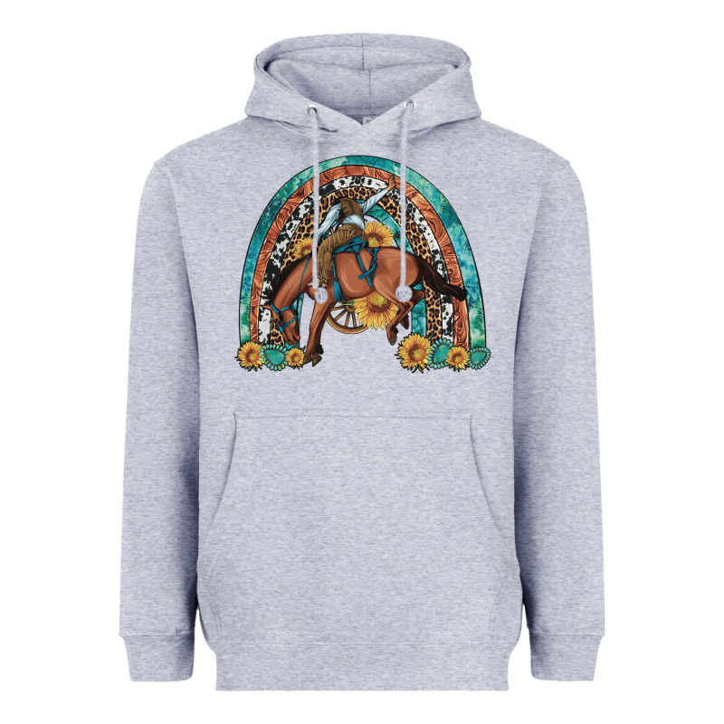 Bucking Bronco Rodeo Rainbow Heavyweight Hoodie by Artiststas | Teevron
