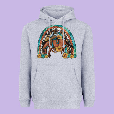 Bucking Bronco Rodeo Rainbow Heavyweight Hoodie Designed By Artiststas