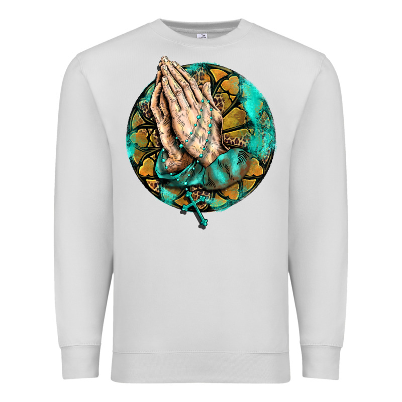 Western Praying Hands Prayer Rosary  Faith Cross Premium Sweatshirt by BarkalooDesign | Teevron