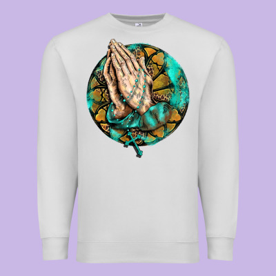 Western Praying Hands Prayer Rosary  Faith Cross Premium Sweatshirt Designed By Barkaloodesign