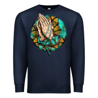 Navy western praying hands prayer rosary  faith cross Premium Sweatshirt - BarkalooDesign