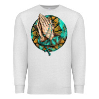 Oatmeal Heather western praying hands prayer rosary  faith cross Premium Sweatshirt - BarkalooDesign