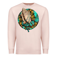 Pale Pink western praying hands prayer rosary  faith cross Premium Sweatshirt - BarkalooDesign