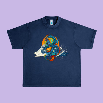 Urban Heavy Tee blue dragon ocean waves and sun