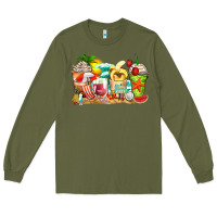 Army Green summer vibes coffee cups Long Sleeve Tee - Zillion Design Studio