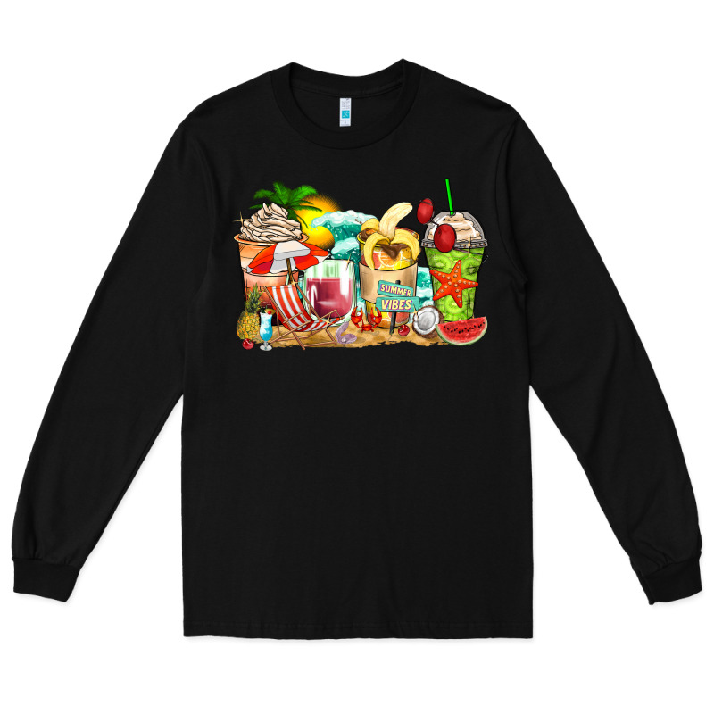 Summer Vibes Coffee Cups Long Sleeve Tee by Zillion Design Studio | Teevron