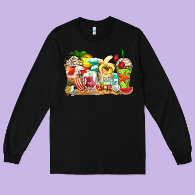 Summer Vibes Coffee Cups Long Sleeve Tee Designed By Zillion Design Studio
